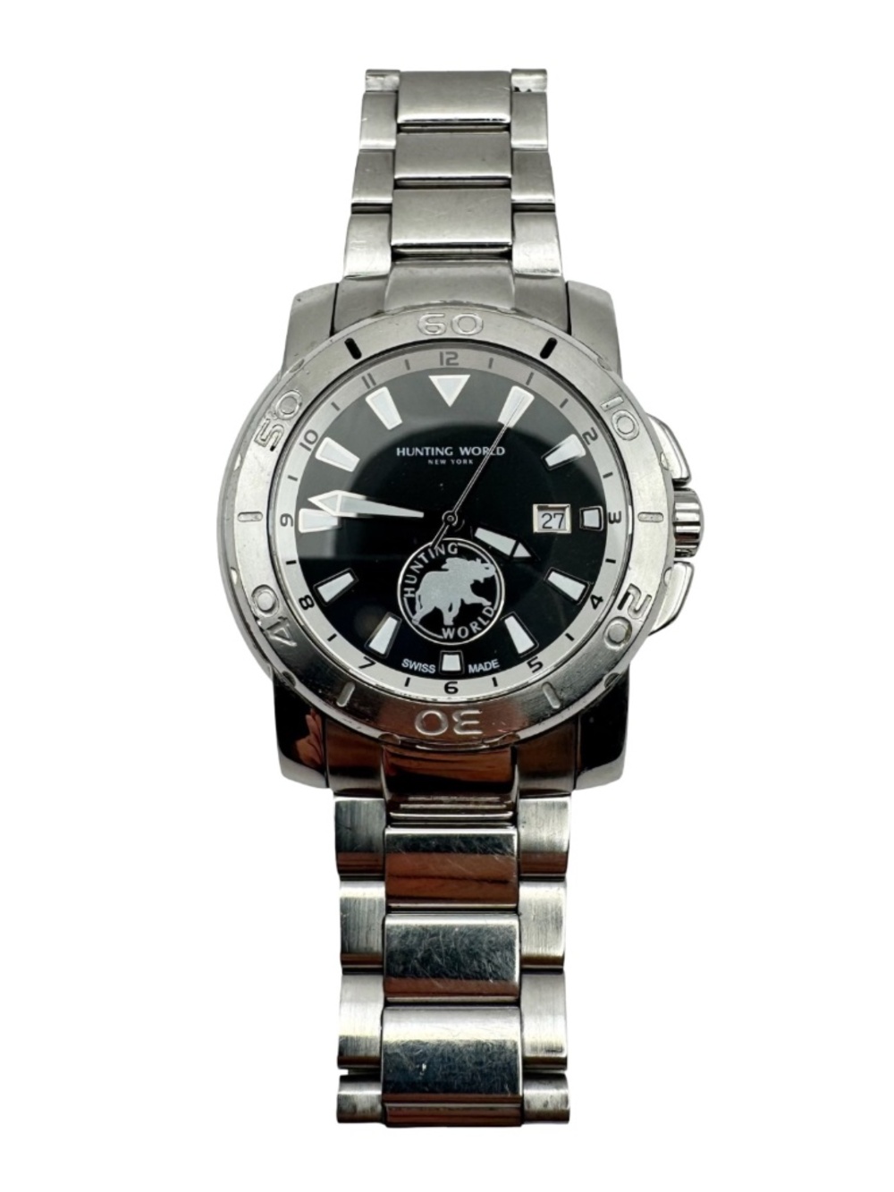 Hunting World Sportabout Watch HW904 Swiss Quartz Black Dial Stainless Steel Men